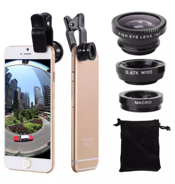 3 in 1 Fish eye Wide Angle Macro Clip On Camera Lens Zoom For iPhone 7 8 X XR XS