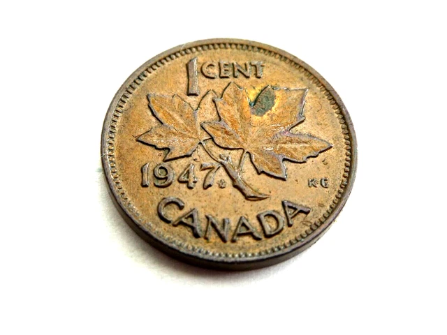 Canada 1947 Km#32 1 Cent Blunt "7" Variety Very Fine Condition 1050769/770