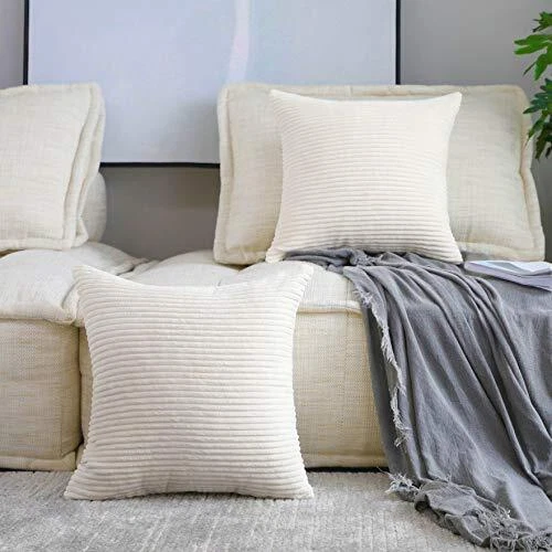 Cream Pillow Covers Decorative Set of 2 Striped 18 x 18-Inch Cream Cheese
