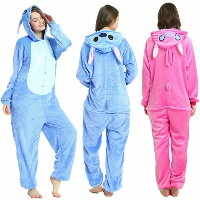 Lilo & Stitch Sleepsuit Adults Womens L XL XXL PJs Hooded Pyjamas Blue