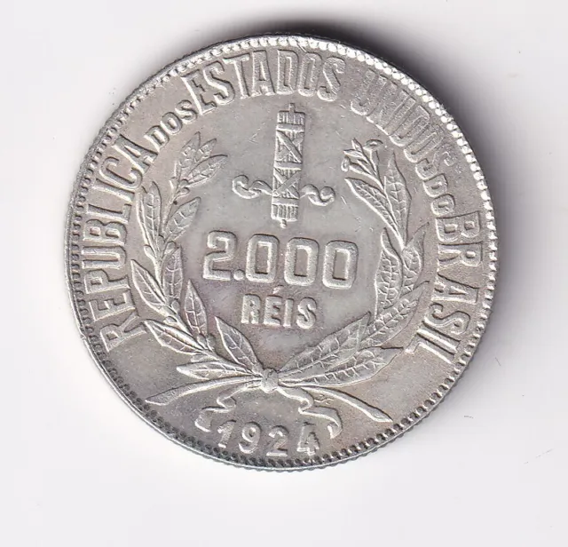 Münze Silber Reis Brasilien 2000 Reis 1924 in vz hübsch nsw-leipzig