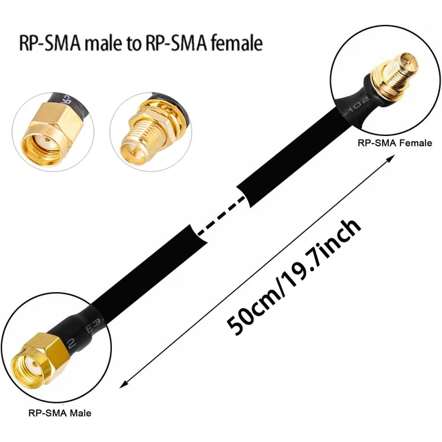 Extension Câble RP-SMA Mâle À RP-SMA Femelle Thru 0-6 GHZ 50 Ohm 50cm Longueur