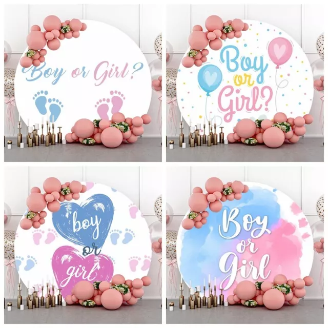 Round Boy or Girl Baby Shower Background Backdrop Reveal Gender Party Photo Prop