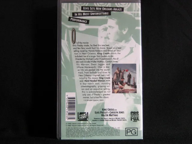 King Creole. Elvis Presley. VHS Cassette Tape. 1993. Made In Australia 3