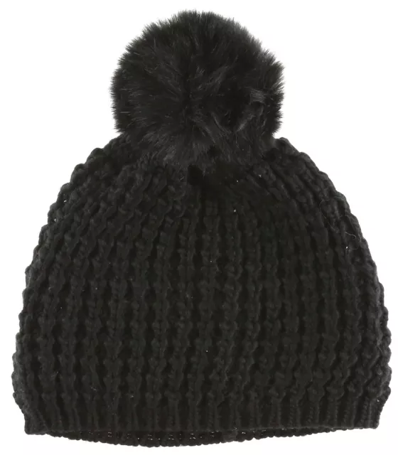 Kyi Kyi Womens Black Genuine Fox Pompom Hat 19219