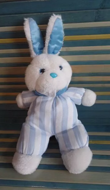 B1C / doudou peluche lapin blanc rayé bleu PAMPERS