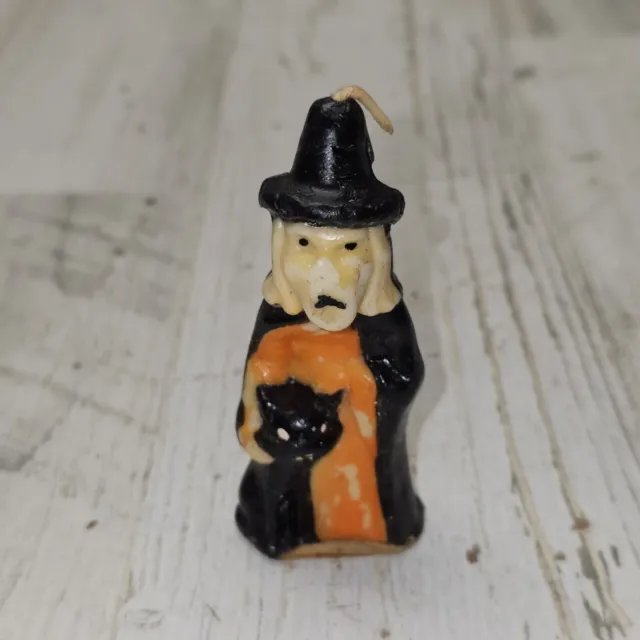 Vintage 1950's Halloween GURLEY WITCH WITH BLACK CAT Candles