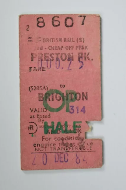 British Railway Ticket 8607 Preston Park to Brighton 1984