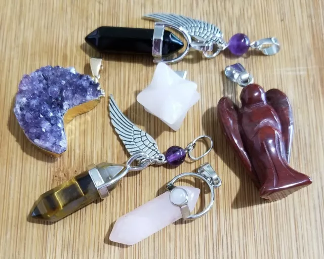 Wow Bulk Lot - 6 Crystal Pendants Inc Amethyst & Rose Quartz  - Under $5 Each