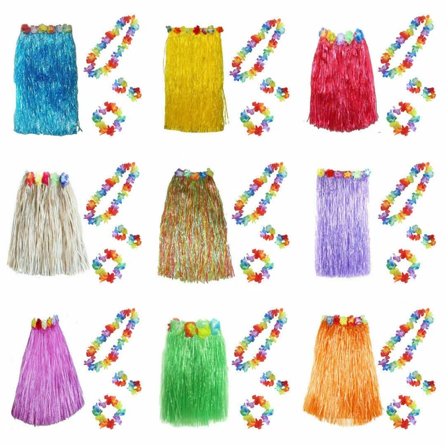 Set 10 Pz Party Hawaiano Gonna 80 Cm Hawaiana Festa Spiaggia Mare Vari Colori