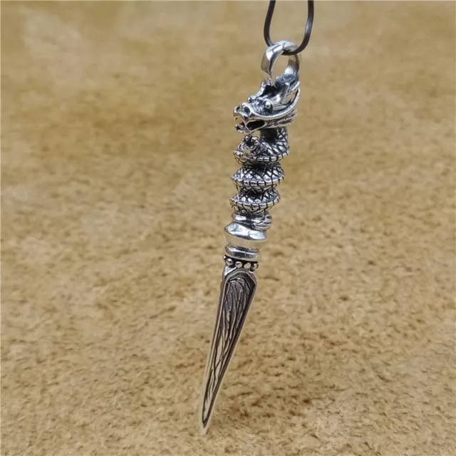 925 Sterling Silver Dragon Phurba Dagger Pendant Vajra Dorje Amulet Charm