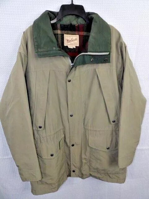 Woolrich Green Nylon Wool Blanket Lined Field Jacket with Pockets Men's Large