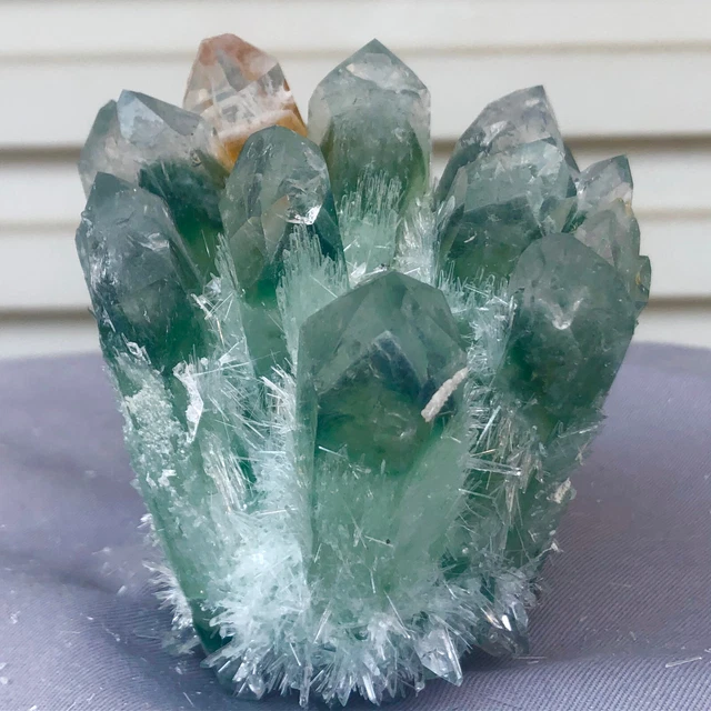 1.13LB New Find Green Phantom Quartz Crystal Cluster Mineral Specimen Healing 9
