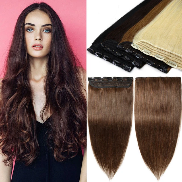 10-24IN ONE PIECE Clip in Real Remy Human Hair Extensions 3/4 Full Head ...