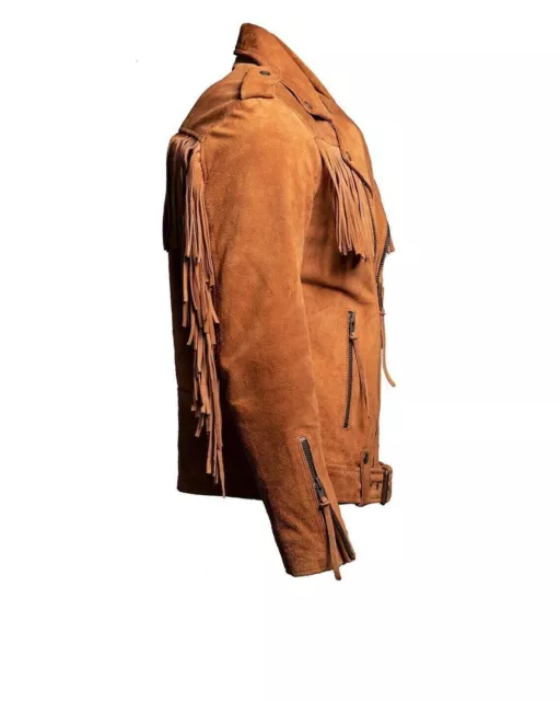 Mens Brown Suede Leather Fringe Jacket, Mens Vintage Western Style Fringe Jacket 3