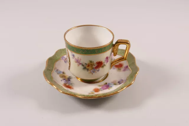 Sammeltasse Dresden Engel Putto grün Blumen um 1900 Tasse & UT