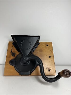 ANTIQUE VINTAGE  WOOD CAST IRON WALL MOUNT COFFEE GRINDER Rare!