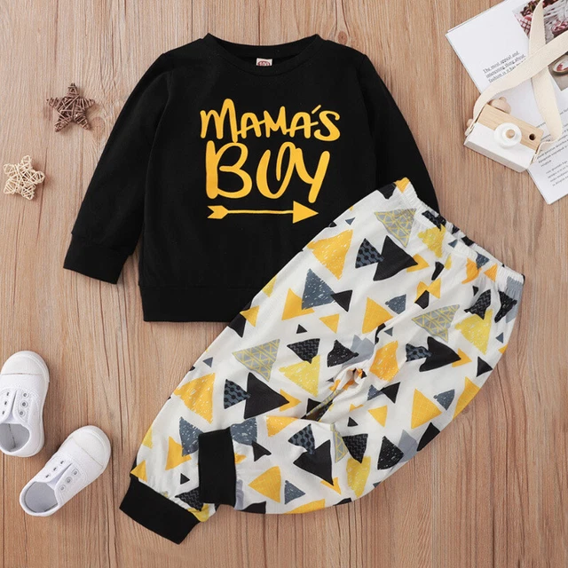 Toddler Kids Baby Boys Clothes Mama's Boy Tops Pants Outfits Set Tracksuit UK