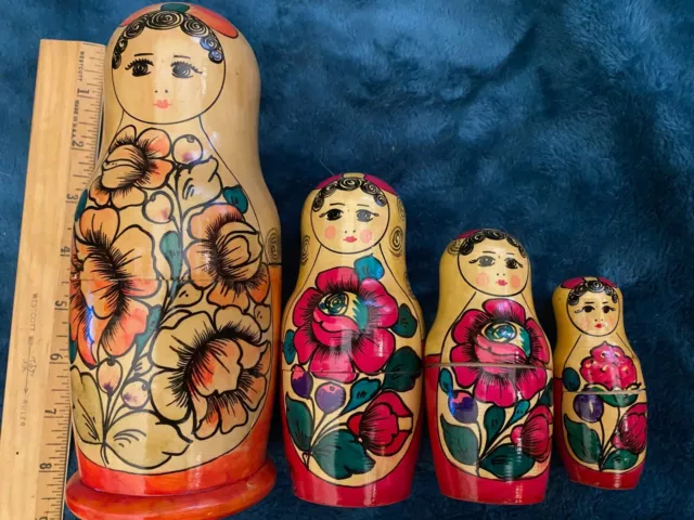 Traditional Hand Painted Wooden Russian Matryoshka Nesting Dolls 4 Doll Set