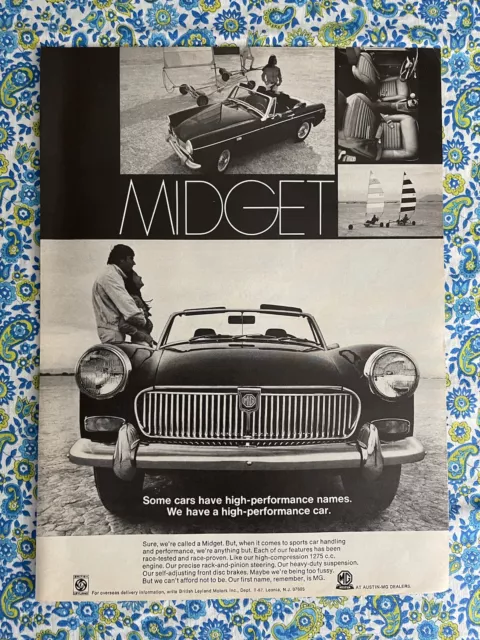 Vintage 1969 MG Midget Automobile Print Ad