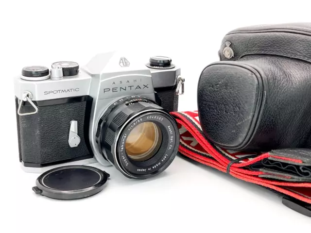 Pentax Spotmatic SP 35mm SLR Film Camera + SMC 55mm f/1.8 Lens + Case + Strap