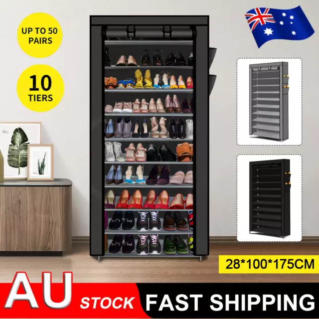 10Tier Shoe Rack Stackable Cabinet Organiser Footwear Storage W/ Dustproof Cover