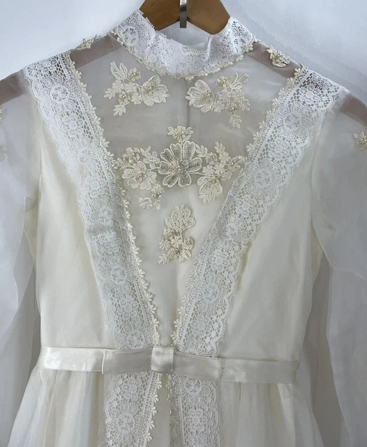 Vintage 70s Prairie Cottage Core  Maxi Peasant Wedding Dress Chest 32 Waist 24