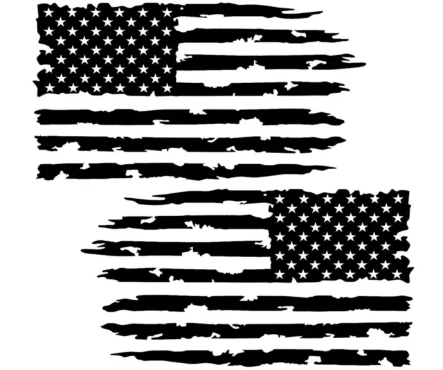 Tattered Distressed American Flag Decal Vinyl Sticker  Set of 2 LEFT RIGHT Side