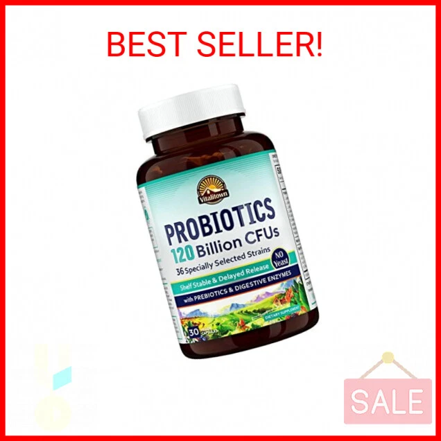 VITALITOWN Probiotics 120 Billion CFUs | 36 Strains, with Prebiotics & Digestive