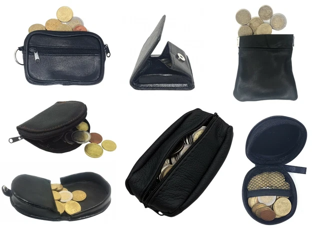 Portamonete Mini In Pelle Con Zip E Portachiavi - Nero, Unisex