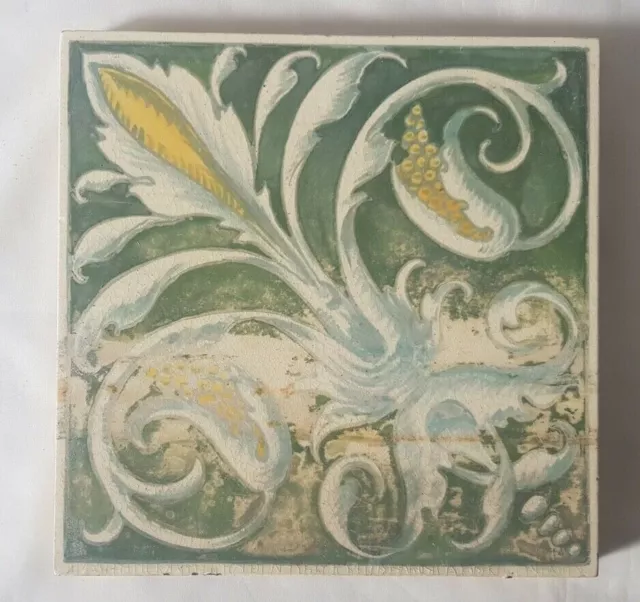 Shrigley & Hunt Minton Hand Painted Arts & Crafts Tile. Shabby Chic.19Th C