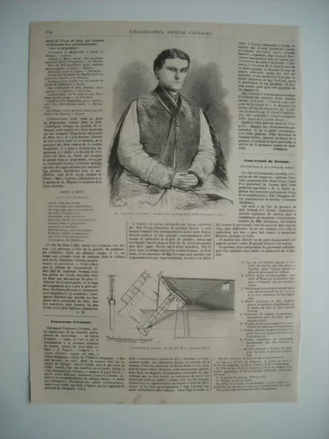 Gravure 1861. Mgr. Francesco Liverani, Prelat Du Pape. Gouvernail De Fortune, In
