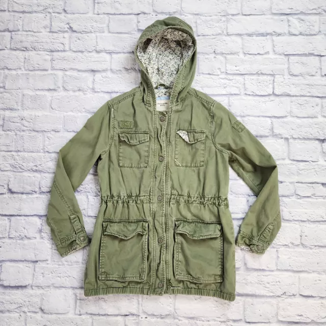Abercrombie Kids Girls 15/16  Utility Style Army Green Jacket Drawstrings Hooded