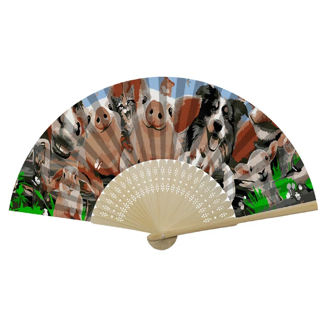 Farm Animal Oil Paint Folding Fan By Number DIY Painted Digital Oil Painting Fan