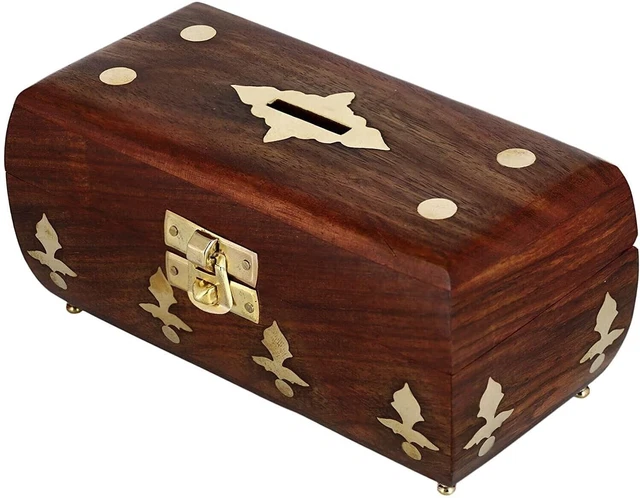 Handcrafted Wooden Money/Piggy Bank, Coin Saving Box Gift for Kids & Adults