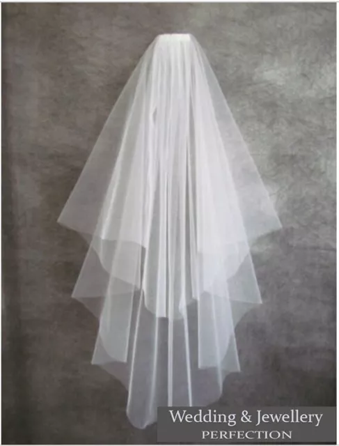 White Ivory 2t Bridal Wedding Veil with Comb Elbow Length Cut Edge Tier