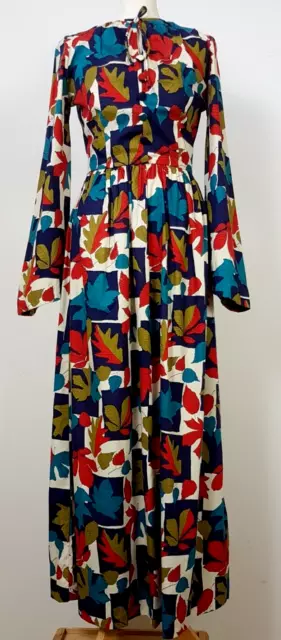 Vintage Hershelle Young Mayfair Leaf Print Fitted Dress Size 36, Extra Small.