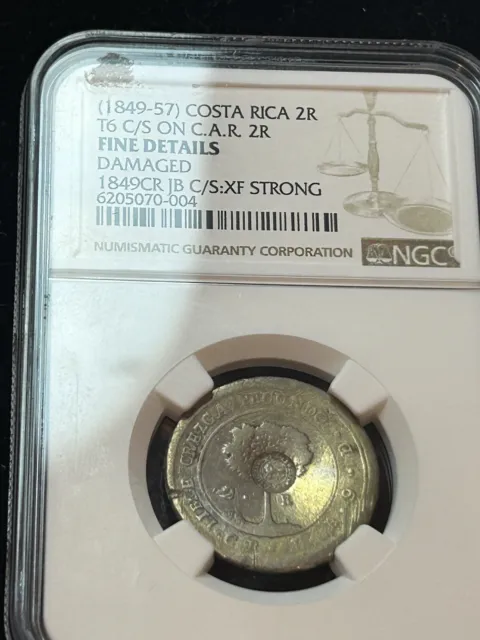 SASA 1849-57 Costa Rica 2 Reales Countermark On 1857 CAR 2R Ngc Fine Details