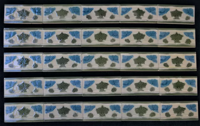 England - Antique Art Nouveau Majolica 25 Border Tiles C1900