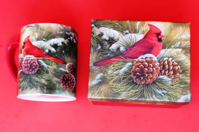 December Dawn Cardinal Coffee Mug by Rosemary Millette 2013 Gift Box NIB