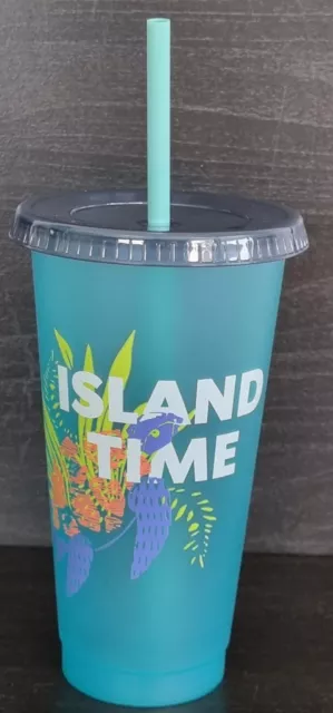 NEW Design Starbucks Reusable Island Time Cold Cup Travel Tumbler w. Lid Straw