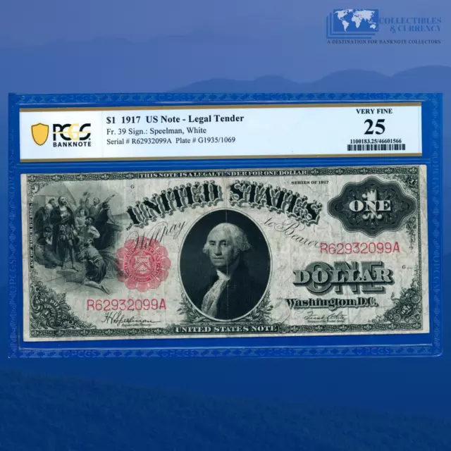 Fr.39 1917 $1 One Dollar "SAWHORSE REVERSE" Legal Tender Note, PCGS 25 #32099