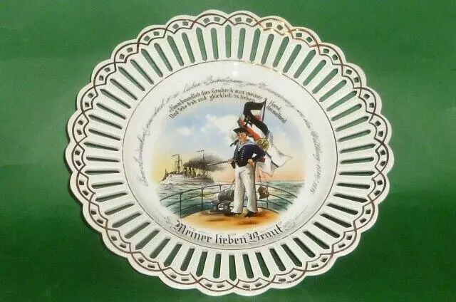 Antiguo Plato de Reservista 1.WK Platos Marina SMS Patriotika Jarra 1914