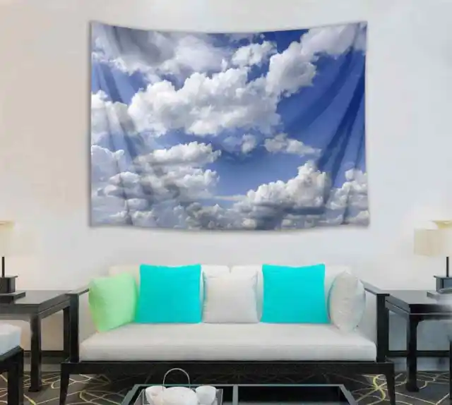 The Blue Sky White Clouds 3D Wall Hang Cloth Tapestry Fabric Decorations Decor