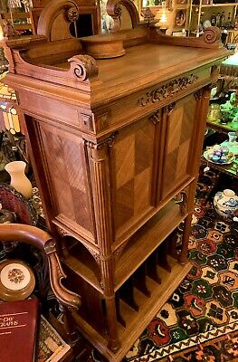 Antique French Art Nouveau Music Cabinet, Beautiful Details, Walnut Workmanship!