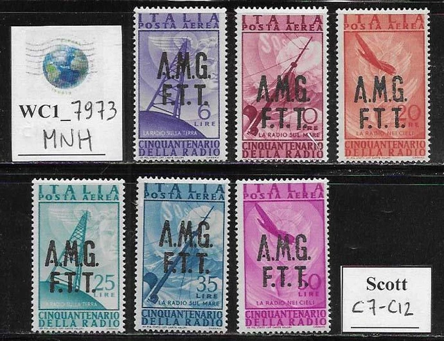 WC1_7973. TRIESTE FTT. 1947 50th ANN. RADIO INVENTION air set. Scott C7-C12. MNH