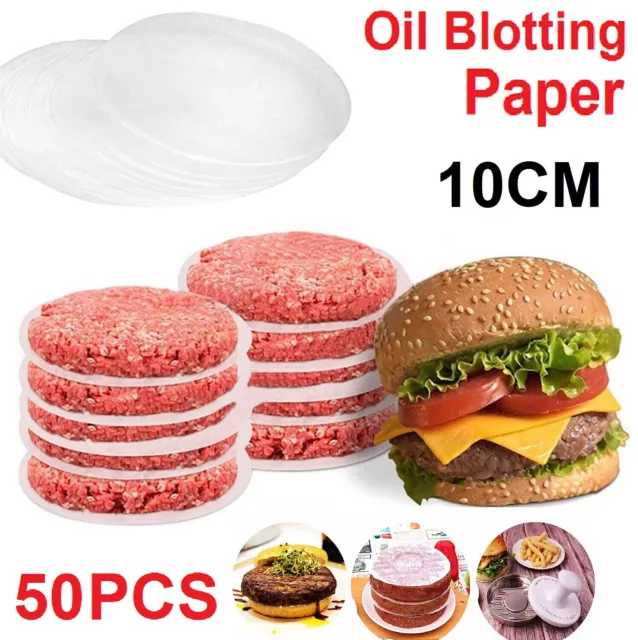 50pcs Hamburger Patty Oil Blotting BBQ Grill Absorbing Non Stick Round Oil Paper