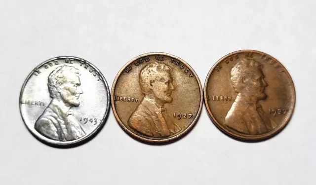 2 Wheat Pennies and a 1943 Steel Penny Lot FREE SHIPPING