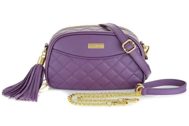 JOY & IMAN Diamond Quilted Genuine Leather Crossbody with RFID, Purple