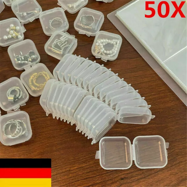 50 Stück  Mini Plastik Boxen Klar Schmuck Vorratsbehälter Leere Kiste Klein DE